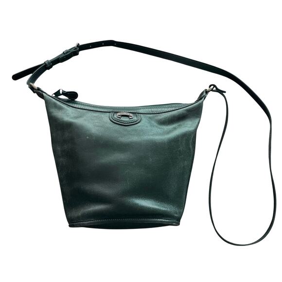 Vintage GHURKA Leather Crossbody Bag Dark Green Small Bucket Tote Equestrian - Picture 1 of 12